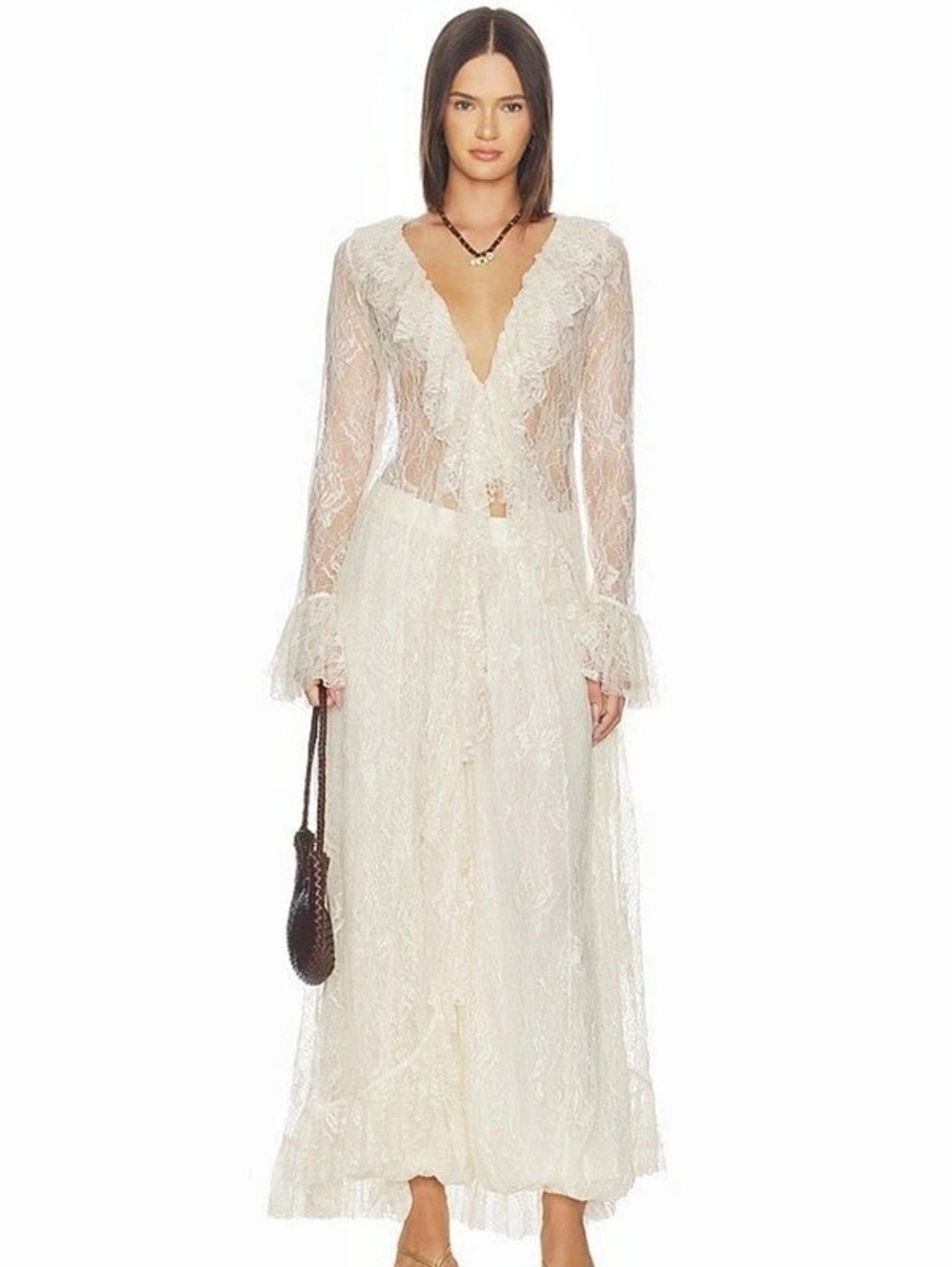 Ruffled Front Open Cape in Eggshell
